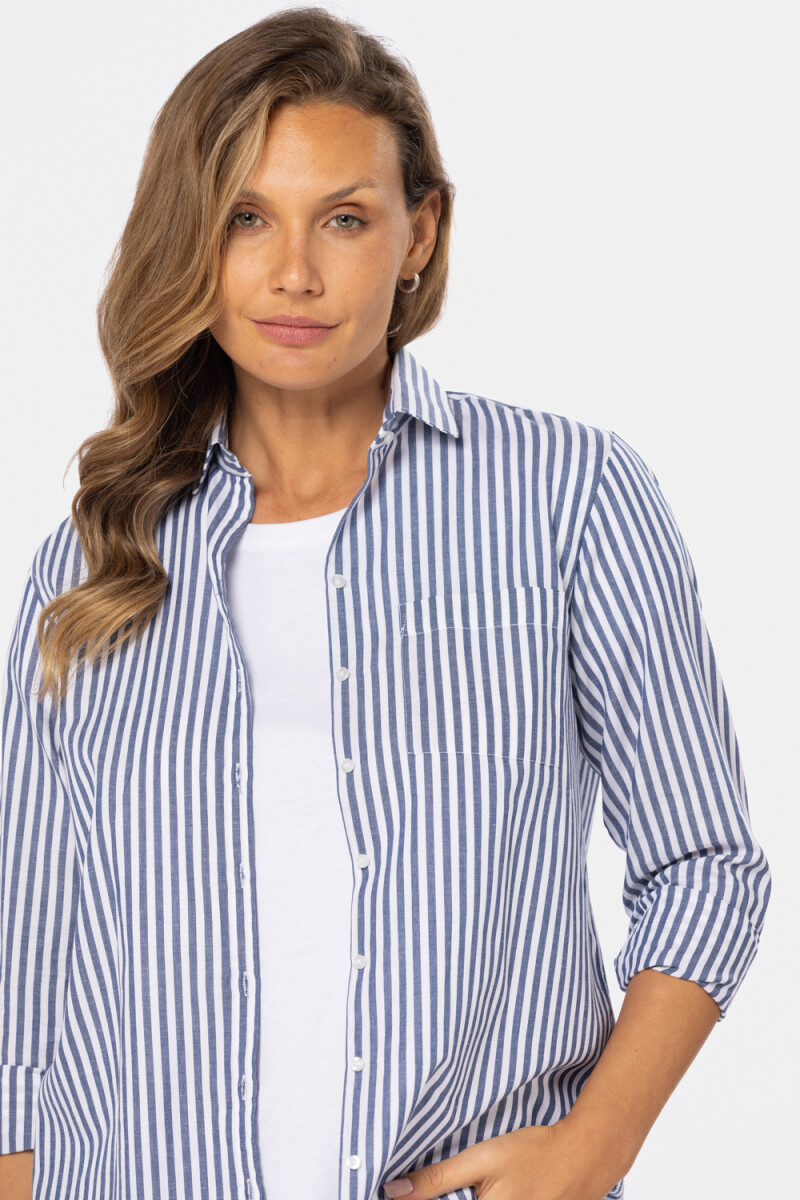 CAMISA HOLGADA RAYADA - Azul 