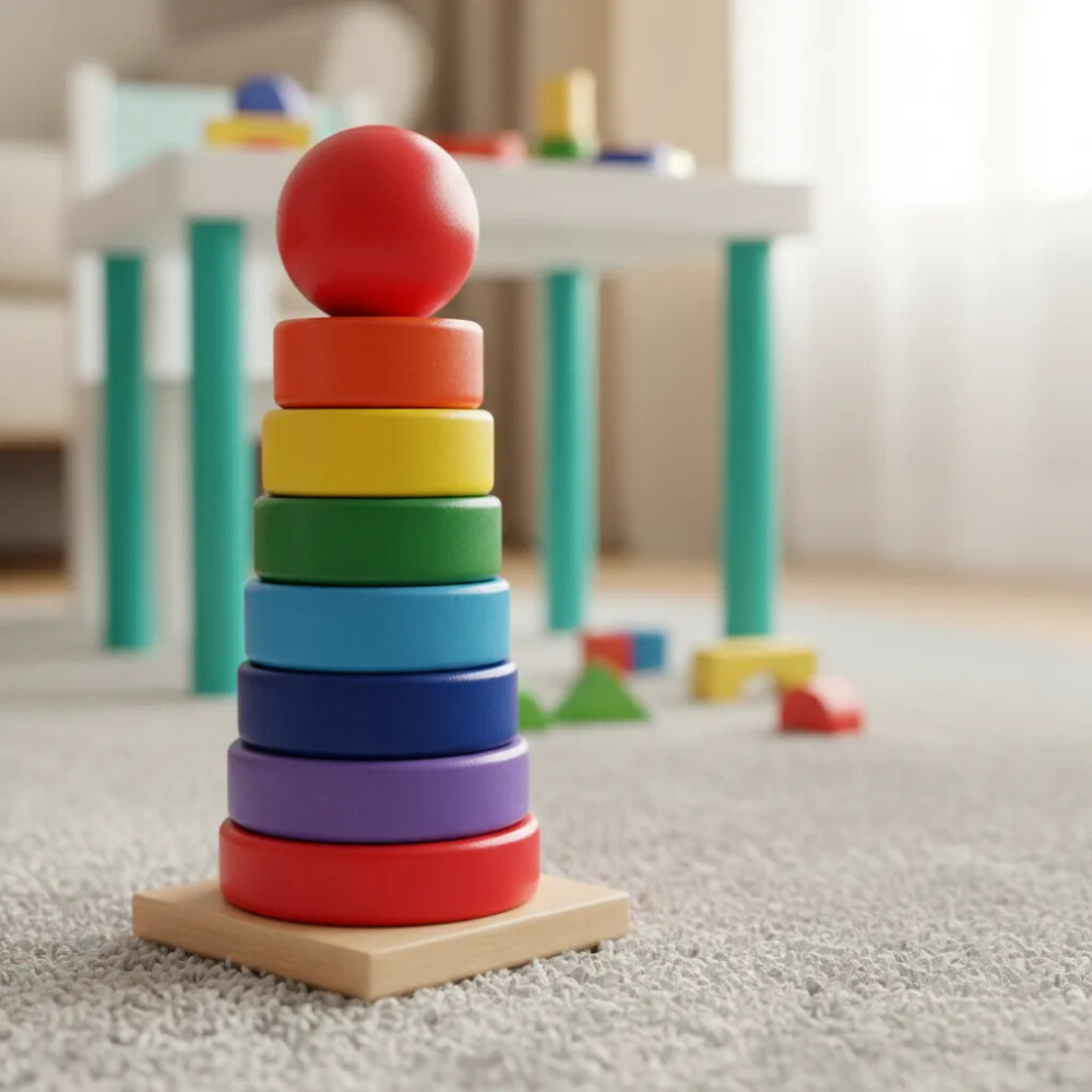 Torre apilable de madera multicolor Torre apilable de madera multicolor