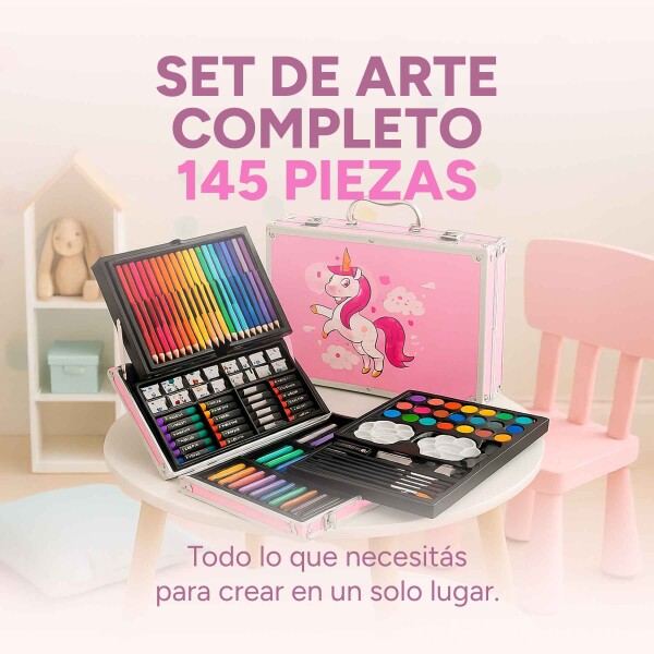 Set Valija Maletín Arte Escolar Didáctico 145 Piezas Pintar Variante Color Rosa