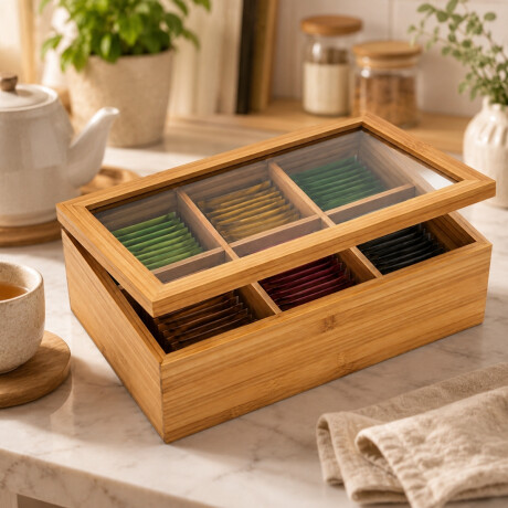 Caja para Té 6 Divisiones Bamboo 25x17x8cm Caja para Té 6 Divisiones Bamboo 25x17x8cm