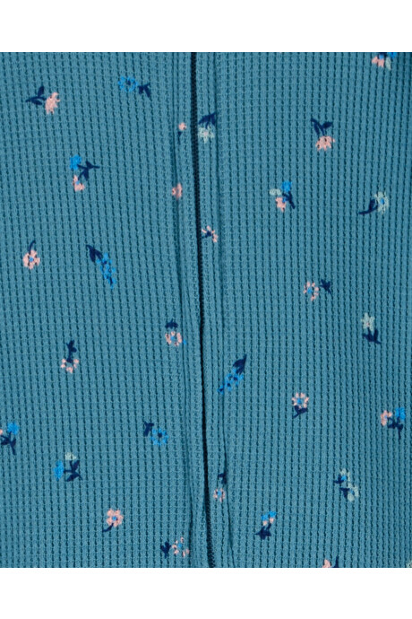 Pijama uno pieza de algodón térmico, con pie, diseño floral Sin color