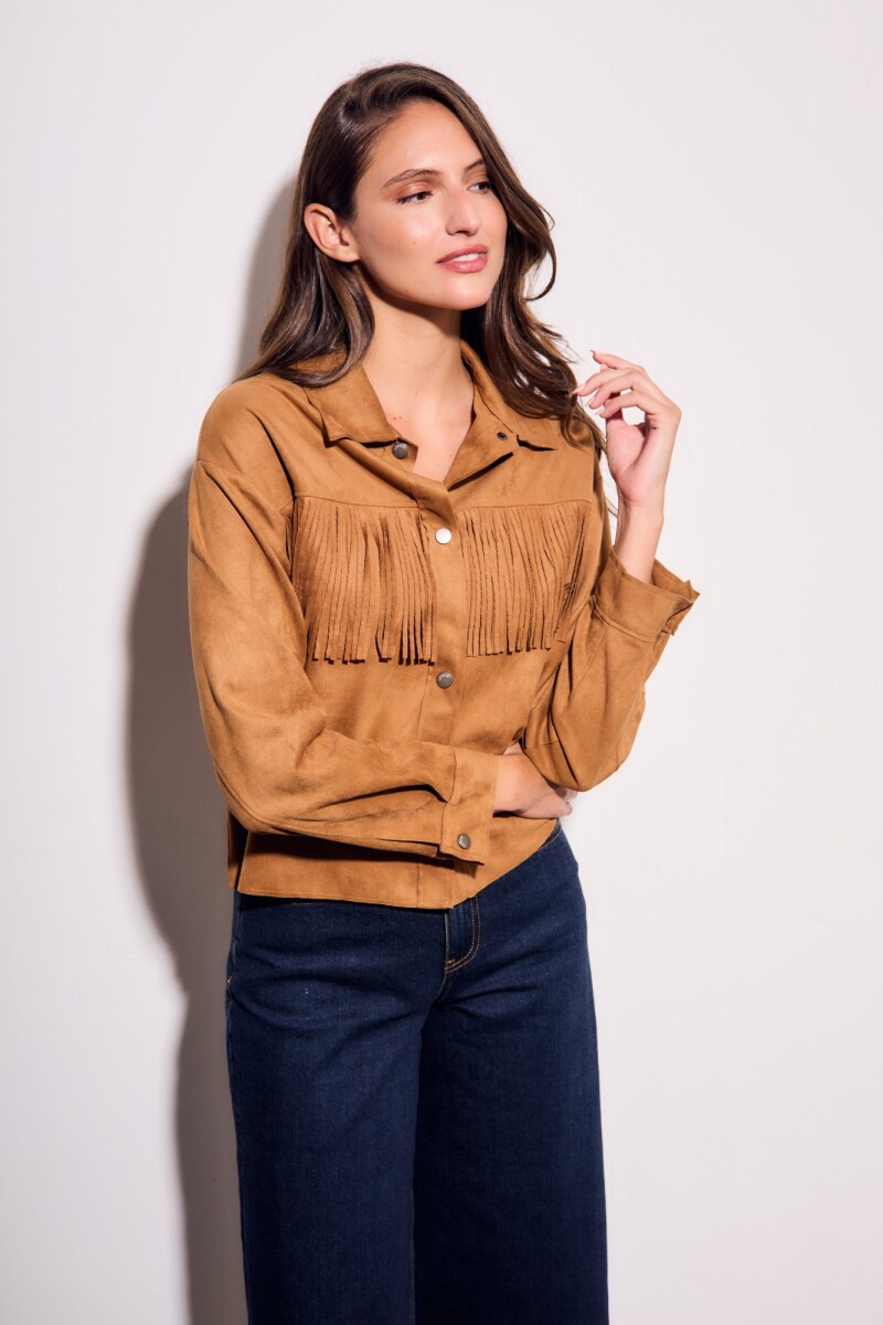 Camisa Gamuza Flecos Camel