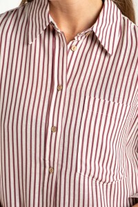 Camisa Rayada Con Lino Burdeos