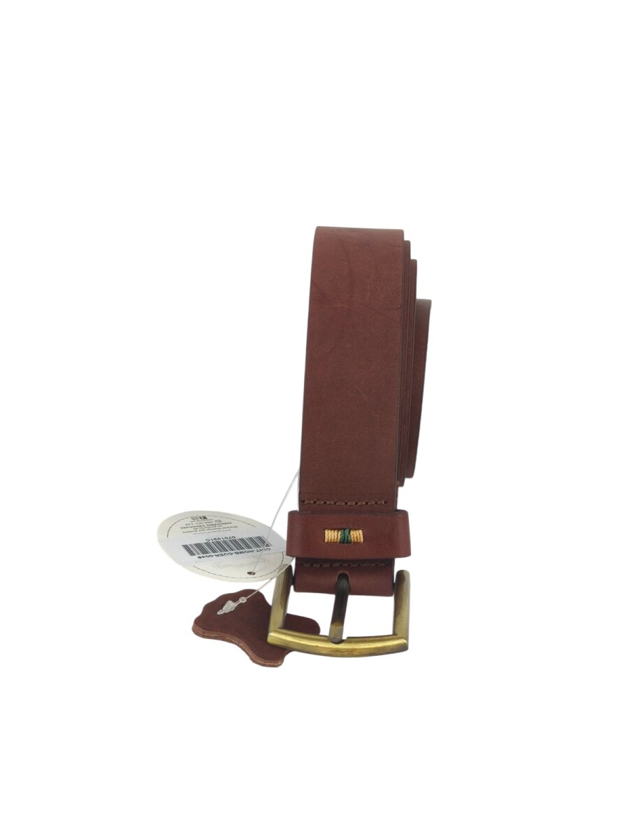 Cinto cuero c/detalle de costura en pasador - Marrón 