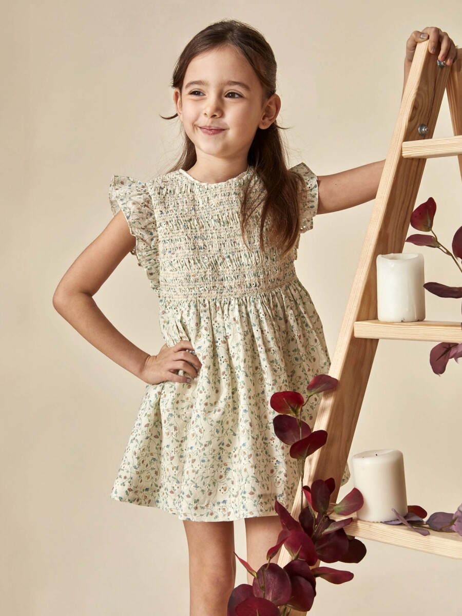 Vestido De Flores Con Smock Piedra