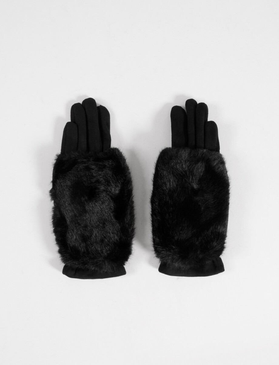 Guantes de suede con miton de pelo removible - negro 