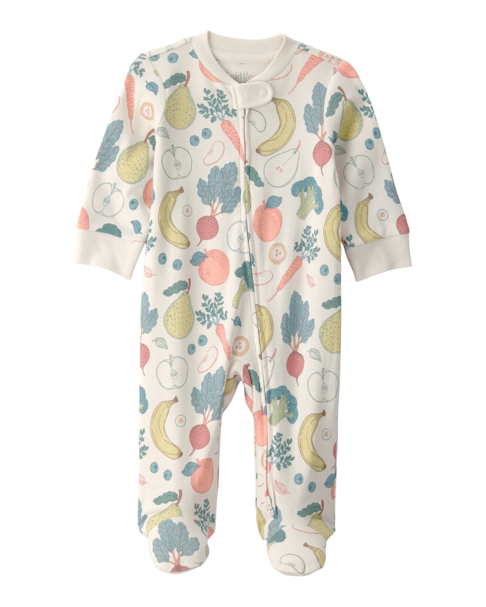 Pijama enterito de algodón orgánico con pie, diseño frutas y verduras Sin color