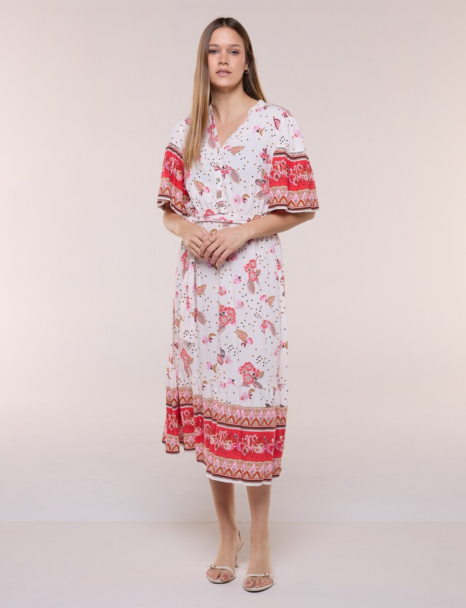 Vestido Maxi Estilo Boho Floral - Multi/rojo 