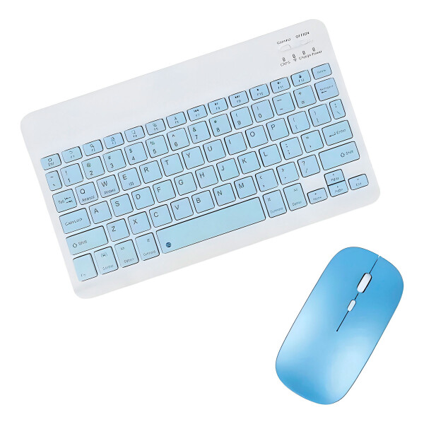 Teclado + Mouse Inalambricos Bluetooth Ultra Finos Elegantes Color Celeste