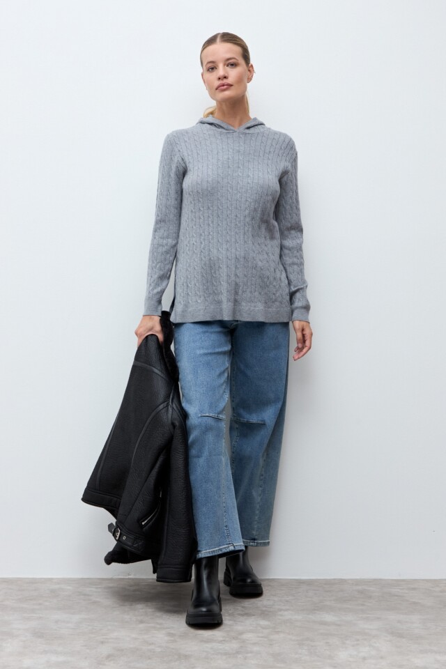 Hoodie tejido estructuras gris melange