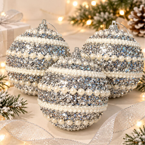 Esfera de Navidad con Perlas x3 Esfera de Navidad con Perlas x3