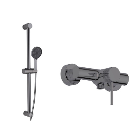 Griferia Ducha Ext Con Barra Incl Telefono Y Flexible Color Gun Metal GRAFITO-GUNMETAL