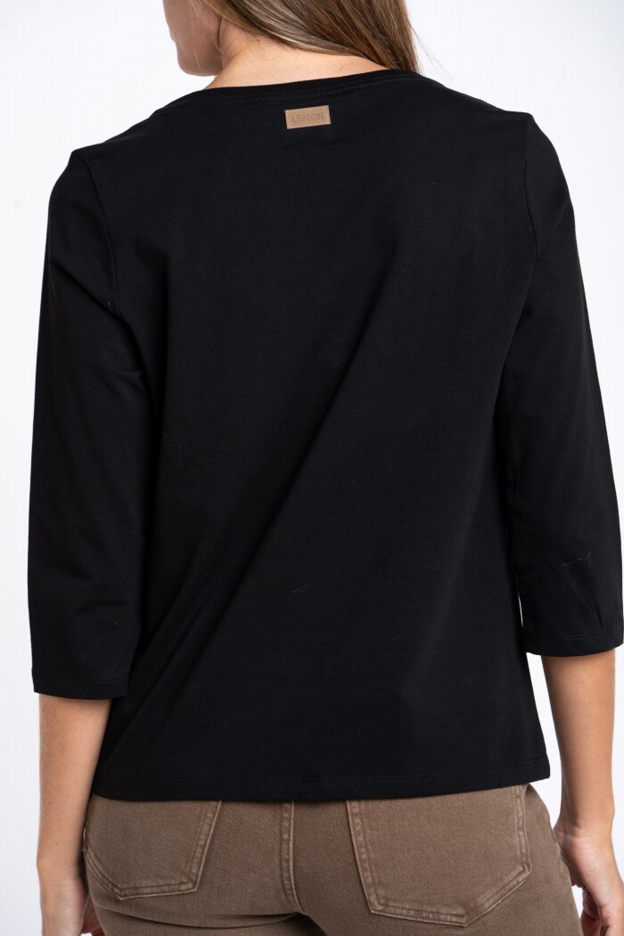 Remera Manga 3/4 Algodón Elastano Negro