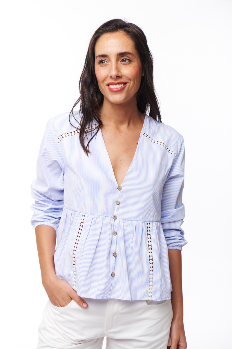 BLUSA AZUNA CELESTE RAYAS