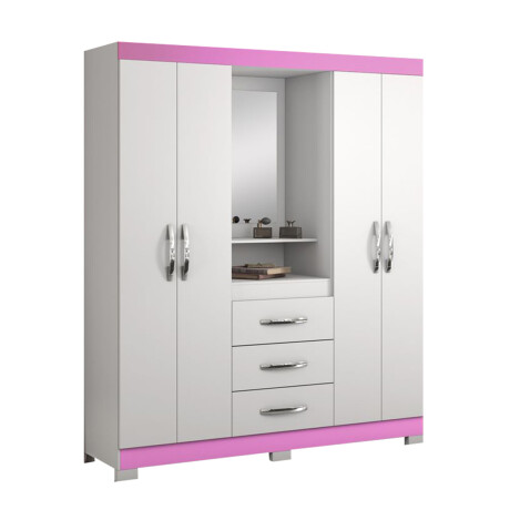 ROPERO 4 PUERTAS 3 CAJONES GUARDARROPA ARMARIO PLACARD CLOSET CON ESPEJO Y ESPACIO DE TOCADOR BLANCO - FLEX