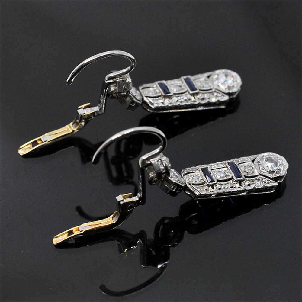 Caravanas Antiguas Oro 18K Brillantes Y Zafiros Caravanas Antiguas Oro 18K Brillantes Y Zafiros