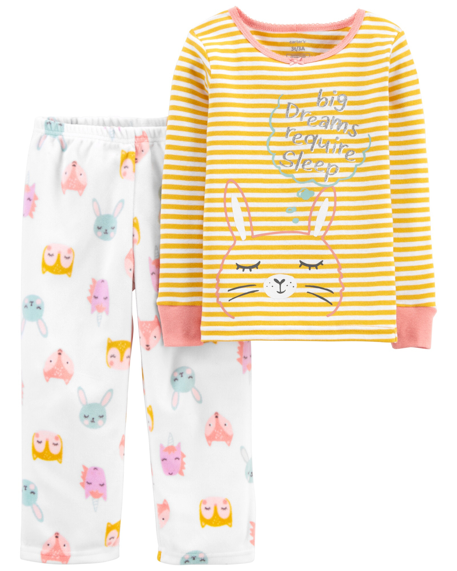 Pijama dos piezas pantalón micropolar y remera algodón, diseño conejos Sin color
