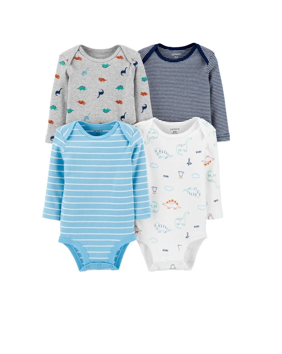 Set Bodies x4 Carters 3M - Dino celeste Striped 