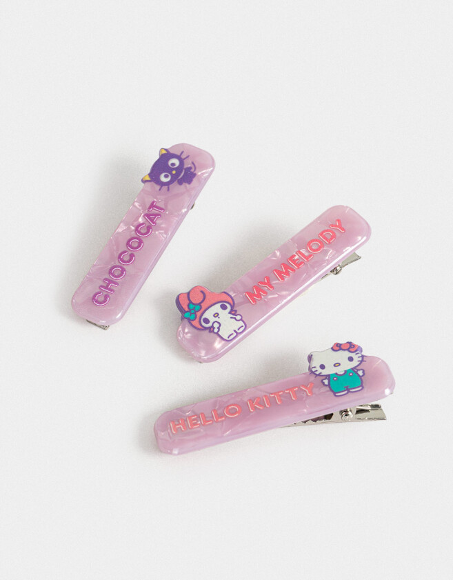 Hebillas Infantiles Set De Piquitos "hello Kitty" - Combinacion Multicolor
