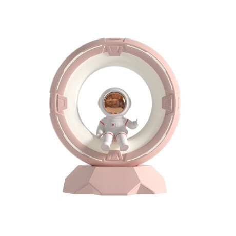 Lampara Veladora Astronauta En Anillo De Luz Rosa Claro