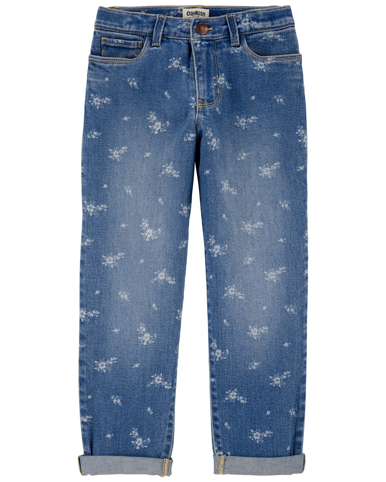 Pantalón jean de corte holgado, diseño floral Sin color