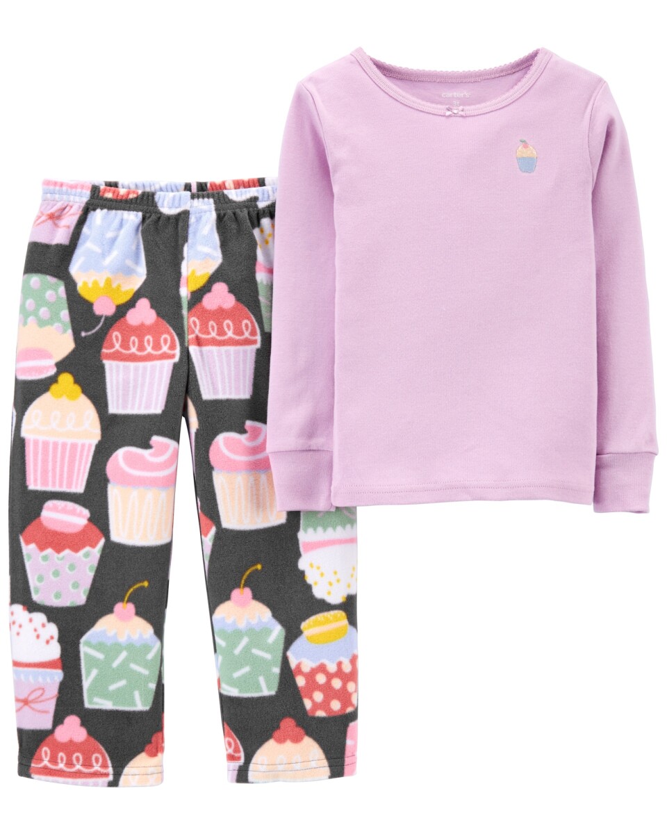 Pijama dos piezas pantalón micropolar y remera algodón, diseño cupcakes 