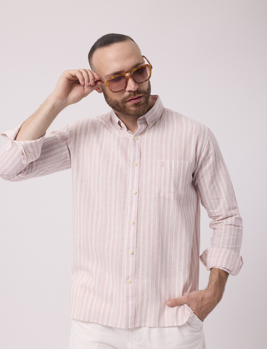 Camisa m/l rayada rosado claro