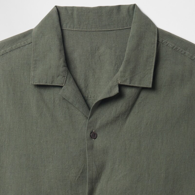 V-SS STANDARD LINEN COTTON RESORT COLLAR MESCULEN GREEN