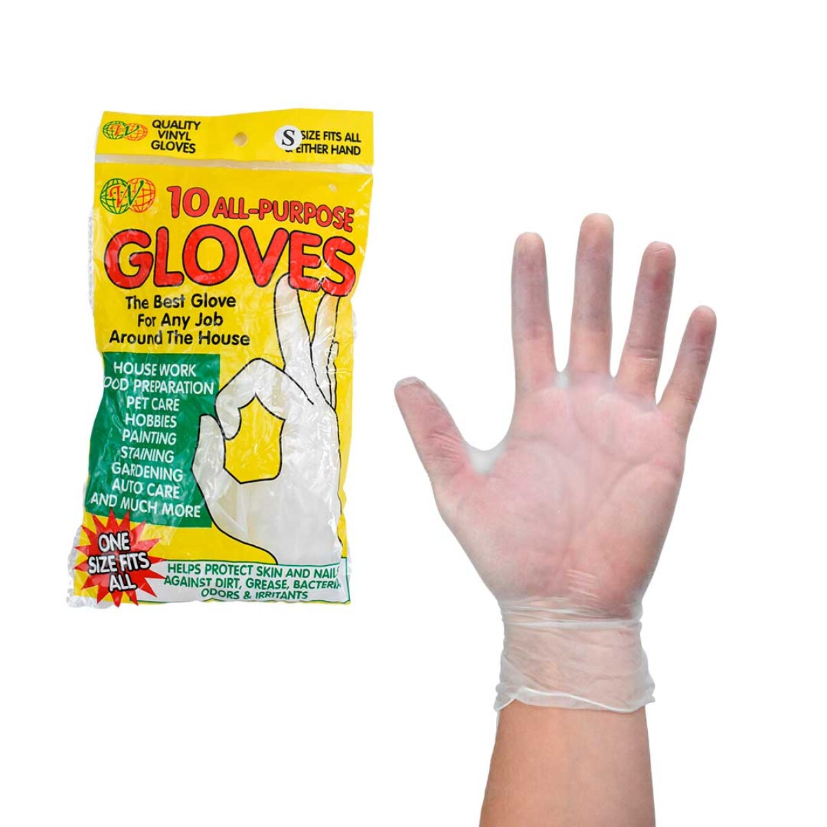 GUANTES DE PVC BLANCOS X10PCS TALLES S-M-L-XL EN BOLSA 27229 