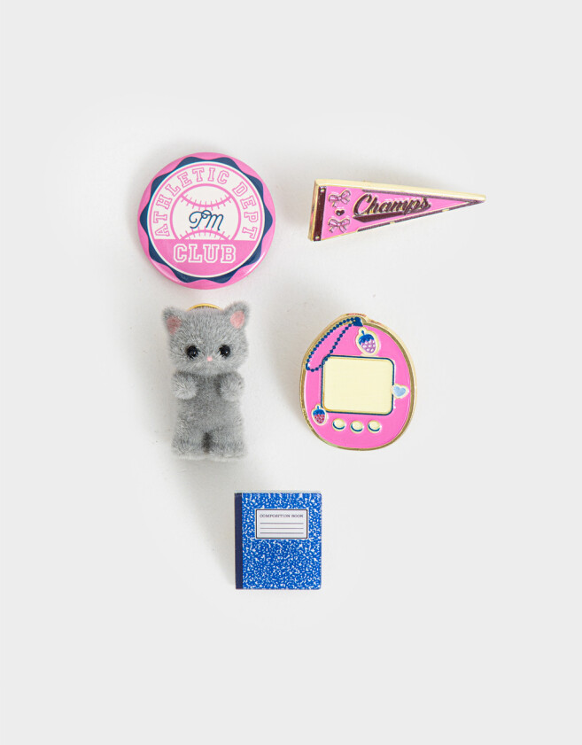 Pin Set De 5 Pins: 1 Esmaltado, 1 Bordado, 1 De Felpa Y 2 De Chapita - Combinacion Multicolor