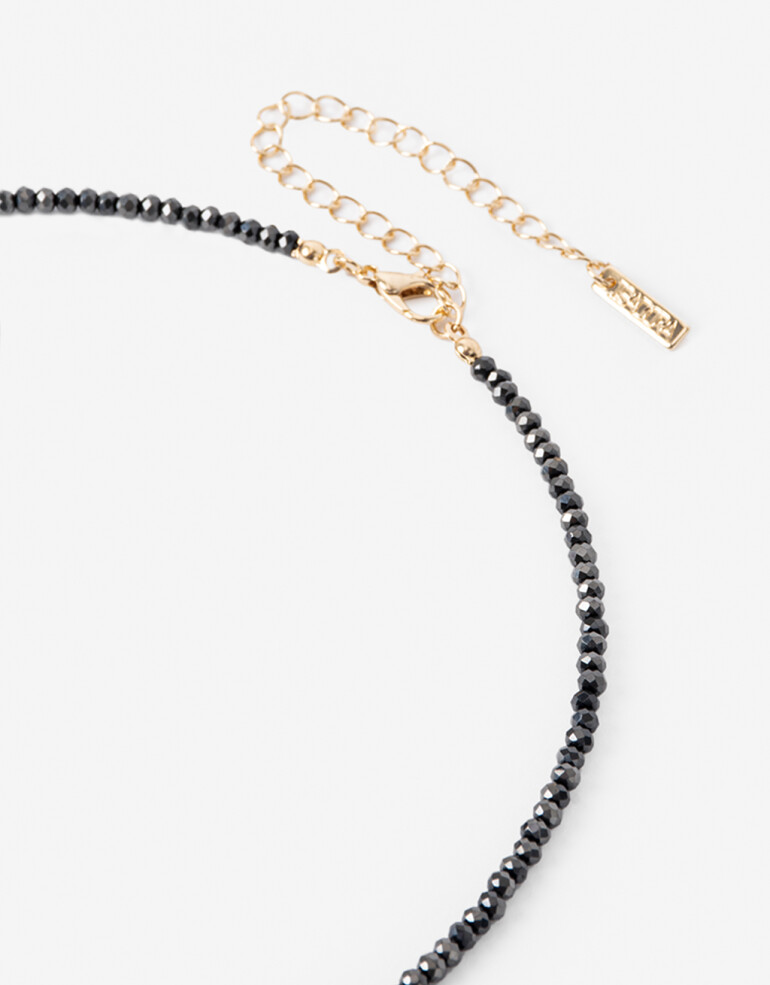 Collares Largos Color Collar Largo Beads Facetados - Negro