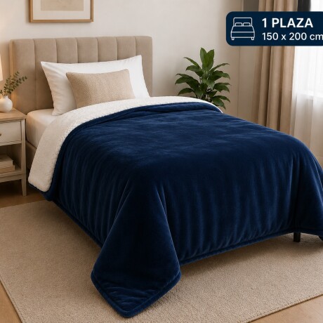 Frazada Manta Polar con Corderito 1 Plaza 200x150cm Azul