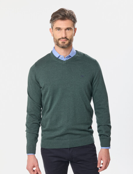 BUZO TEJIDO CUELLO EN V Verde Oscuro