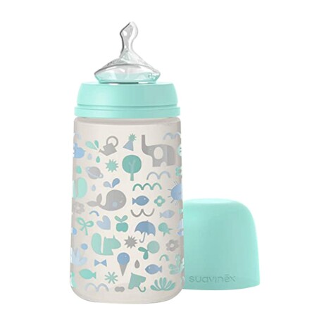 Biberón Suavinex de 0-6M 270Ml Tetina Anatómica Flujo Medio Verde Agua