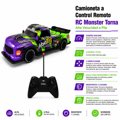 Camioneta Control Remoto RC Monster Torna Alta Vel a Pilas Violeta/verde