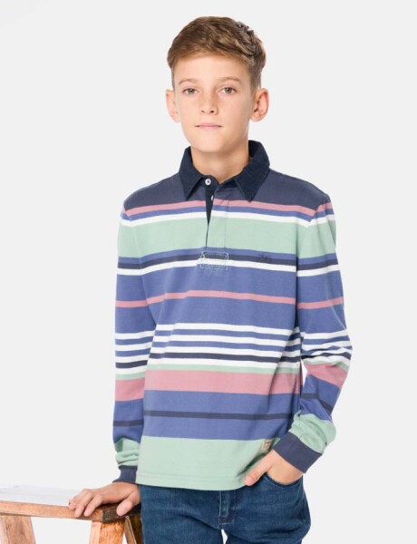 REMERA POLO RAYADA Azul