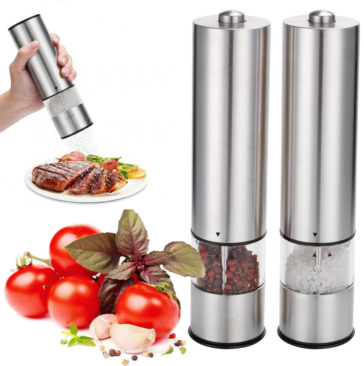 Salero Pimentero Molinillo Electrico Condimentos Acero Inoxidable X 2 Unidades Color Plateado Imback 