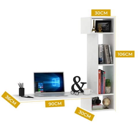 Escritorio suspendido con repisa lateral y estantes de colgar Escritorio suspendido con repisa lateral y estantes de colgar