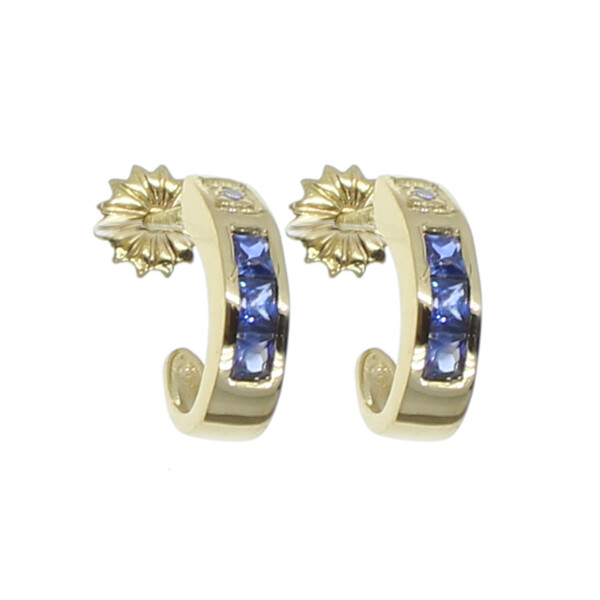 Caravanas de oro 18k con brillante y zafiros N8734 Caravanas de oro 18k con brillante y zafiros N8734