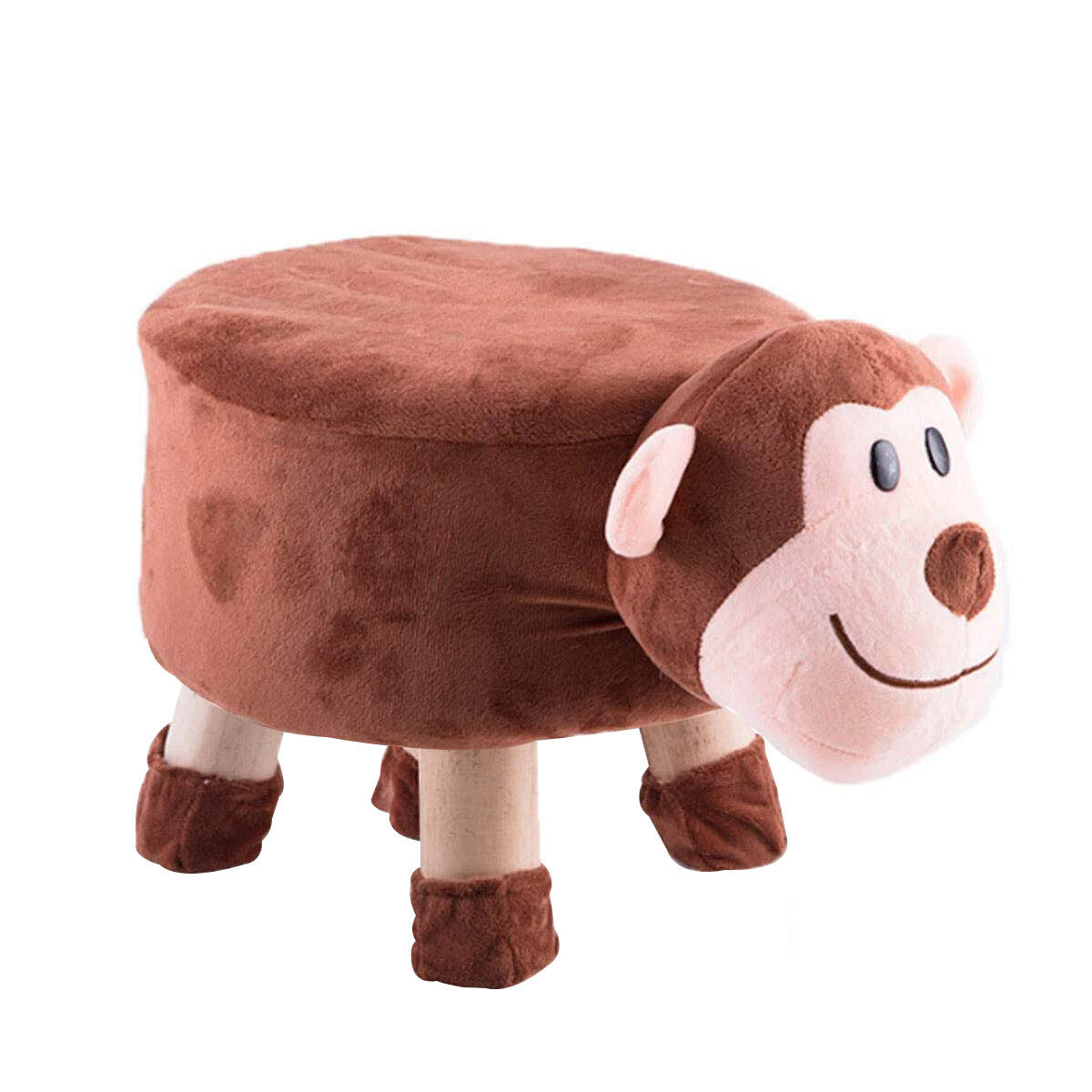 Puff Banqueta Banco De Tela Animales Patas De Madera - Mono 
