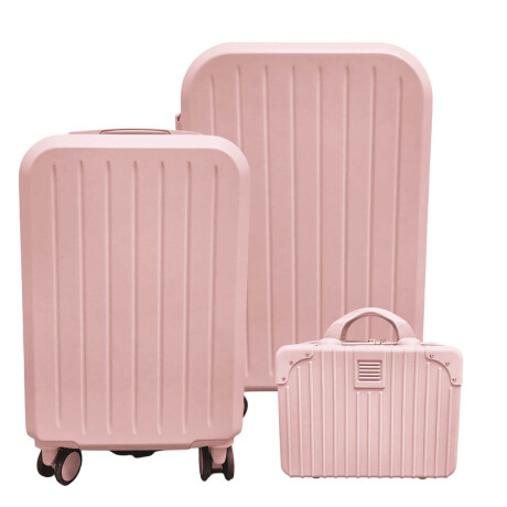 Set X3 Valijas Rígidas Viaje Livianas Carry + 14+ 24 Rosado