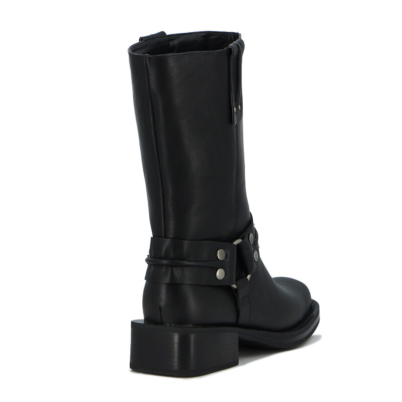 Darkness Bota Dama Caña Media Con Hebilla Y Taco Bajo Negro