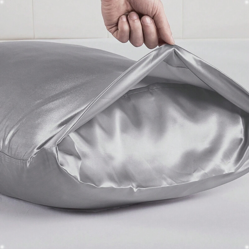 Funda Almohada De Satín Satén Tipo Seda Suave Gris Oscuro