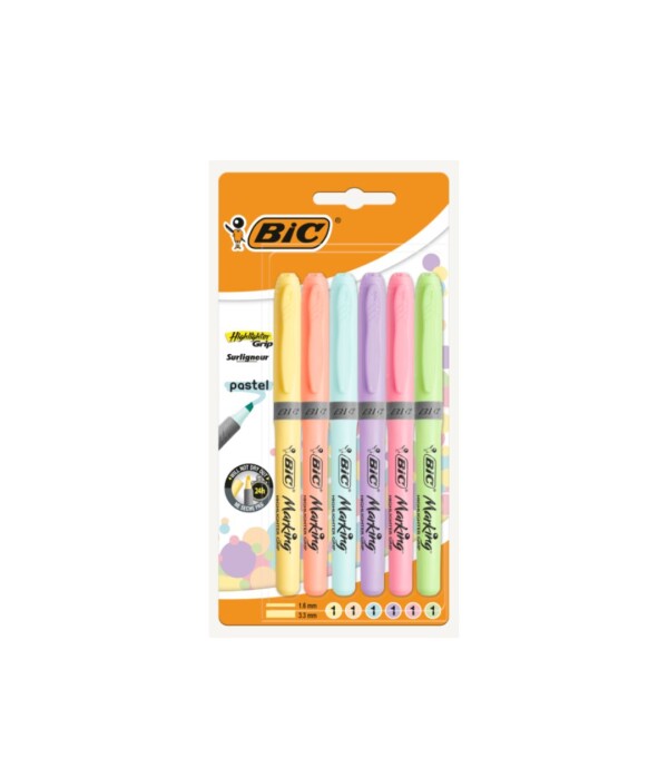 RESALTADOR BIC GRIP PASTEL BL6 S/C