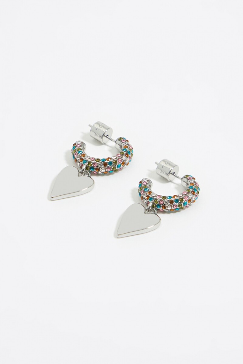 PENDIENTES ARO CRISTALES CORAZ Plata