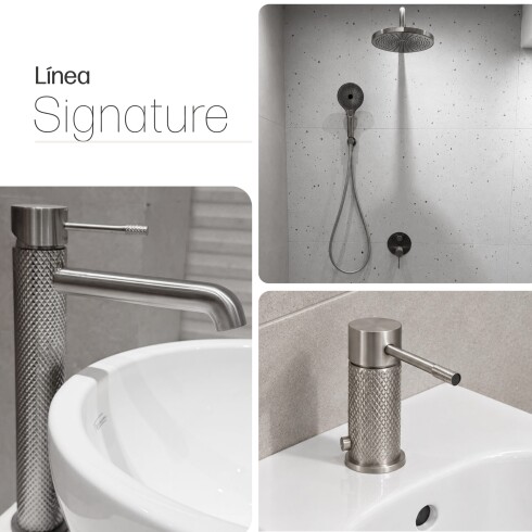 JUEGO DE GRIFERIA SIGNATURE BRUSHED NICKEL LAVATORIO ALTO GRIS-BRUSHED NICKEL