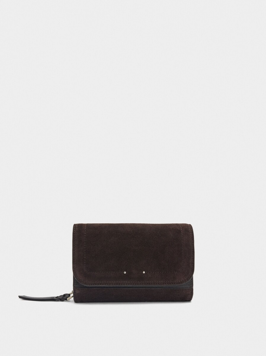 Cartera Detalles De Piel Con Solapa - marron 