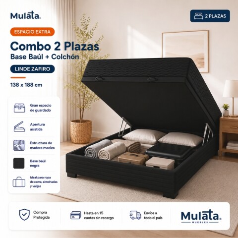 Sommier Baúl 2 Plazas Negro con Colchón Linde Zafiro 140x190 Firme Sommier Baúl 2 Plazas Negro con Colchón Linde Zafiro 140x190 Firme