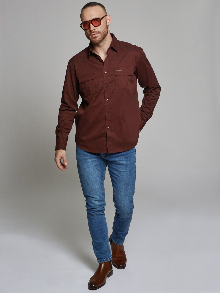 Camisa m/l lisa - marron 