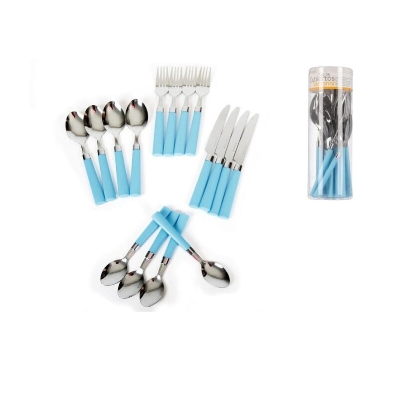 Set de 16 Cubiertos Santorini Azul con Mango de Plástico GE SET-16 CUBIERTOS AZUL SANTORINI